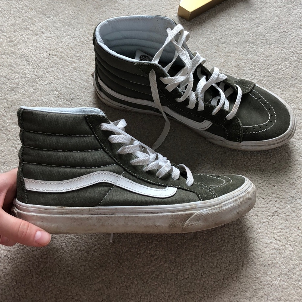 Army green high top vans